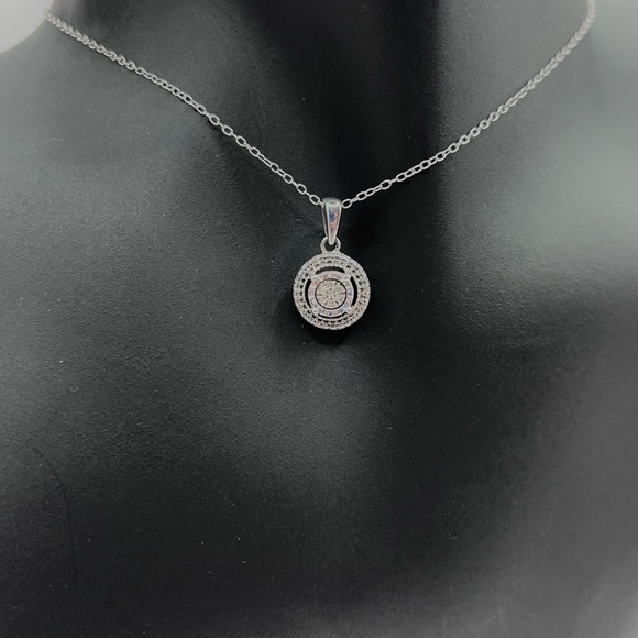 Round Natural Diamond Sterling Silver Necklace - Picture 3 of 7